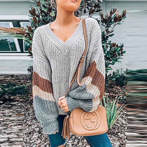 Women's Pullover Sweater Jumper Ribbed Knit Knitted Color Block Crew Neck Stylish Casual Outdoor Daily Lantern Sleeve Fall Winter Light gray S M L / Long Sleeve / V Neck
Women's Pullover Sweater Jumper Ribbed Knit Knitted Color Block Crew Neck Stylish Casual Outdoor Daily Lantern Sleeve Fall Winter Light gray S M L / Long Sleeve / V Neck