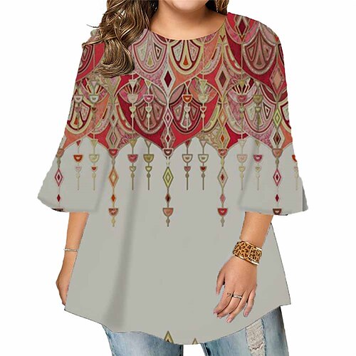 Women's Plus Size Tops Blouse Shirt Floral Print 3/4 Length Sleeve Crewneck Casual Daily Holiday Cotton Spandex Jersey Fall Winter Blue khaki
Women's Plus Size Tops Blouse Shirt Floral Print 3/4 Length Sleeve Crewneck Casual Daily Holiday Cotton Spandex Jersey Fall Winter Blue khaki