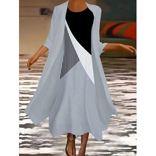 Women's Dress Set Two Piece Dress Midi Dress Gray 3/4 Length Sleeve Color Block Striped Patchwork Fall Winter Crew Neck Stylish Modern 2022 S M L XL 2XL 3XL
Women's Dress Set Two Piece Dress Midi Dress Gray 3/4 Length Sleeve Color Block Striped Patchwork Fall Winter Crew Neck Stylish Modern 2022 S M L XL 2XL 3XL