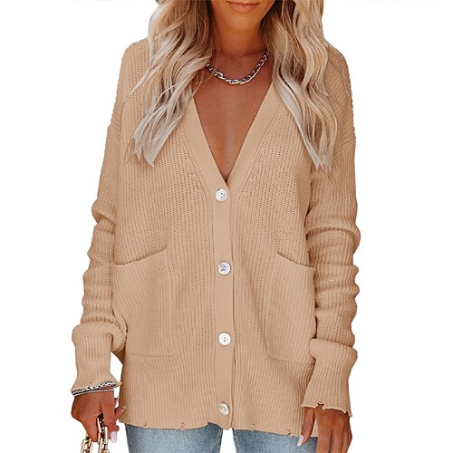 Women's Cardigan Sweater Jumper Ribbed Knit Knitted Pure Color V Neck Casual Soft Daily Going out Winter Fall Khaki Gray S M L / Long Sleeve / Regular Fit
Women's Cardigan Sweater Jumper Ribbed Knit Knitted Pure Color V Neck Casual Soft Daily Going out Winter Fall Khaki Gray S M L / Long Sleeve / Regular Fit
