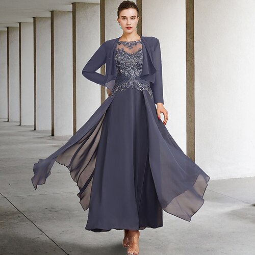 Two Piece A-Line Plus Size Curve Mother of the Bride Dress Elegant Jewel Neck Ankle Length Chiffon Lace Short Sleeve Wrap Included with Ruched Appliques 2022
Two Piece A-Line Plus Size Curve Mother of the Bride Dress Elegant Jewel Neck Ankle Length Chiffon Lace Short Sleeve Wrap Included with Ruched Appliques 2022