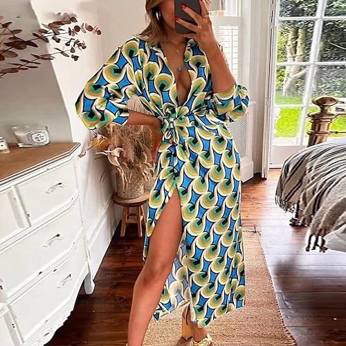 Women's Casual Dress Shirt Dress Midi Dress Green Blue Fuchsia Long Sleeve Print Split Print Fall Winter Deep V Casual Mature 2022 S M L XL XXL
Women's Casual Dress Shirt Dress Midi Dress Green Blue Fuchsia Long Sleeve Print Split Print Fall Winter Deep V Casual Mature 2022 S M L XL XXL