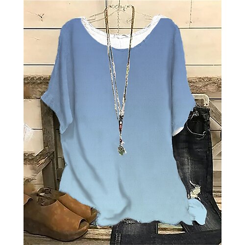Women's Plus Size Tops Blouse Shirt Color Gradient Print Half Sleeve Crewneck Streetwear Daily Sports Cotton Spandex Jersey Spring Summer Blue Purple
Women's Plus Size Tops Blouse Shirt Color Gradient Print Half Sleeve Crewneck Streetwear Daily Sports Cotton Spandex Jersey Spring Summer Blue Purple