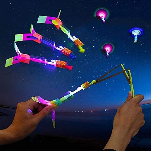

10pcs Amazing Led Light Arrow Rocket Helicopter Flying Toy Party Fun Gift Elastic Slingshot Flying Copters Birthdays Thanksgiving Christmas Day Gift Outdoor Game for Children Kids