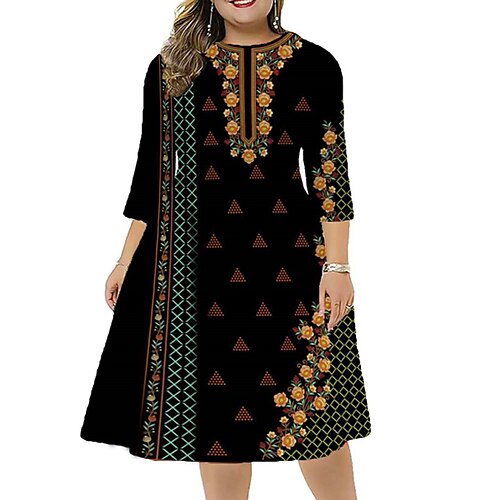Women's Plus Size Work Dress Floral Round Neck 3/4 Length Sleeve Fall Winter Vintage Work Midi Dress Vacation Going out Dress
Women's Plus Size Work Dress Floral Round Neck 3/4 Length Sleeve Fall Winter Vintage Work Midi Dress Vacation Going out Dress