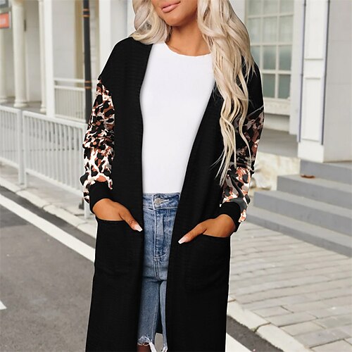Women's Winter Coat Warm Breathable Daily Wear Vacation Going out Weekend Patchwork Pocket Cardigan Collarless Active Casual Comfortable Leopard Regular Fit Outerwear Long Sleeve Winter Fall Black
Women's Winter Coat Warm Breathable Daily Wear Vacation Going out Weekend Patchwork Pocket Cardigan Collarless Active Casual Comfortable Leopard Regular Fit Outerwear Long Sleeve Winter Fall Black