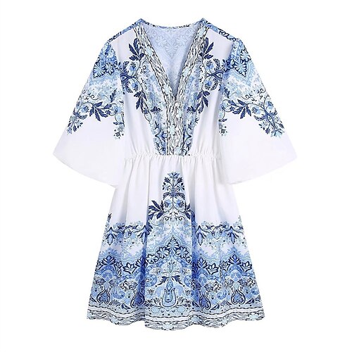 Women's Casual Dress Mini Dress Blue Half Sleeve Color Block Button Spring Summer V Neck Classic Loose Fit 2022 XS S M L
Women's Casual Dress Mini Dress Blue Half Sleeve Color Block Button Spring Summer V Neck Classic Loose Fit 2022 XS S M L