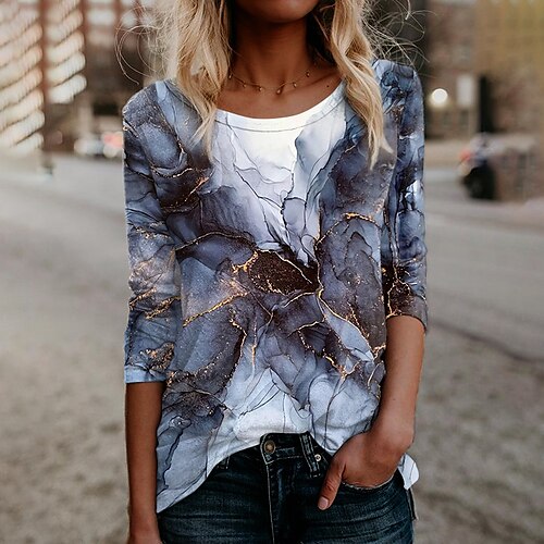 Women's T shirt Tee Gray Graphic Print Long Sleeve Daily Weekend Basic Round Neck Regular Abstract Painting S / 3D Print
Women's T shirt Tee Gray Graphic Print Long Sleeve Daily Weekend Basic Round Neck Regular Abstract Painting S / 3D Print