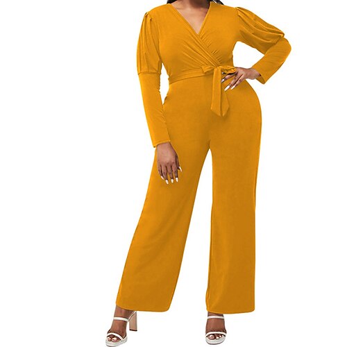 Women's Jumpsuit High Waist Lace up Solid Color V Neck Business Office Business Regular Fit Long Sleeve Green Black Yellow S M L Fall
Women's Jumpsuit High Waist Lace up Solid Color V Neck Business Office Business Regular Fit Long Sleeve Green Black Yellow S M L Fall