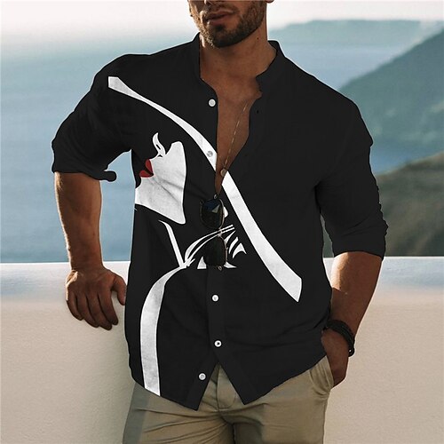 Men's Shirt Abstract Stand Collar Black Long Sleeve 3D Print Outdoor Casual Button-Down Print Tops Fashion Designer Casual Comfortable / Sports
Men's Shirt Abstract Stand Collar Black Long Sleeve 3D Print Outdoor Casual Button-Down Print Tops Fashion Designer Casual Comfortable / Sports