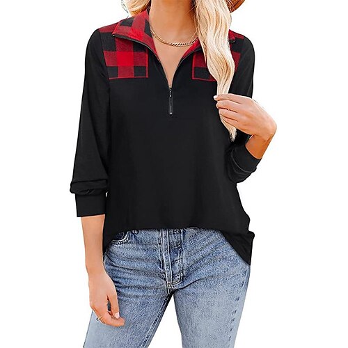 Autumn And Winter 2021 New Women's Plaid Print Stitching Zipper Lapel Loose Long-Sleeved Fashion T-Shirt Top
Autumn And Winter 2021 New Women's Plaid Print Stitching Zipper Lapel Loose Long-Sleeved Fashion T-Shirt Top