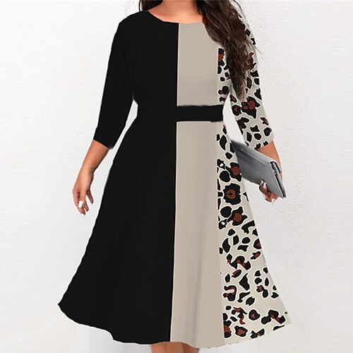 Women's Plus Size Work Dress Leopard Round Neck Print 3/4 Length Sleeve Fall Winter Stylish Work Midi Dress Vacation Going out Dress
Women's Plus Size Work Dress Leopard Round Neck Print 3/4 Length Sleeve Fall Winter Stylish Work Midi Dress Vacation Going out Dress