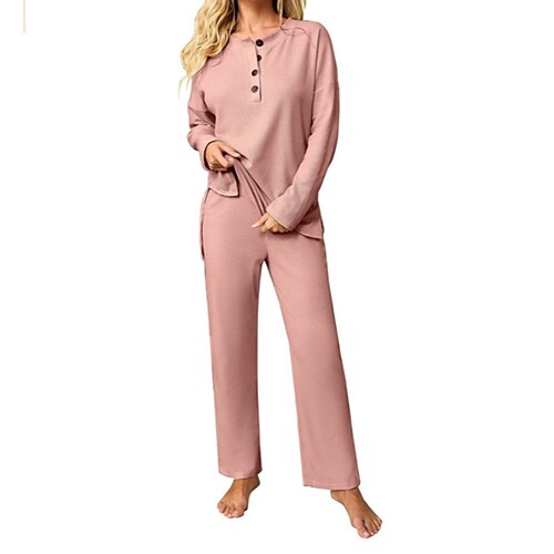 Women's Loungewear Sets 2 Pieces Pure Color Fashion Comfort Soft Home Street Daily Cotton Breathable Crew Neck Long Sleeve T shirt Tee Pant Button Elastic Waist Winter Fall Pink Yellow
Women's Loungewear Sets 2 Pieces Pure Color Fashion Comfort Soft Home Street Daily Cotton Breathable Crew Neck Long Sleeve T shirt Tee Pant Button Elastic Waist Winter Fall Pink Yellow