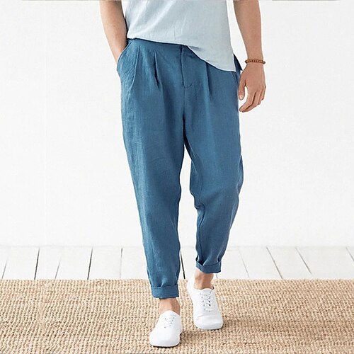 Men's Linen Pants Tapered pants Trousers Casual Pants Pocket Elastic Waist Solid Colored Comfort Soft Daily Holiday Streetwear Linen / Cotton Blend Streetwear Stylish Blue Micro-elastic / Spring
Men's Linen Pants Tapered pants Trousers Casual Pants Pocket Elastic Waist Solid Colored Comfort Soft Daily Holiday Streetwear Linen / Cotton Blend Streetwear Stylish Blue Micro-elastic / Spring