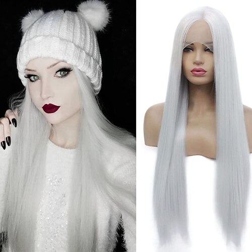 White Lace Front Wig Synthetic Heat Resistant Hair Grayish Wigs for Women Daily Makeup Party Wig Light Thin Lace Wig with Natural Hairline
White Lace Front Wig Synthetic Heat Resistant Hair Grayish Wigs for Women Daily Makeup Party Wig Light Thin Lace Wig with Natural Hairline
