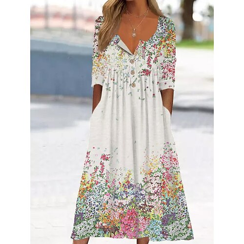 Women's A Line Dress Midi Dress White Half Sleeve Floral Ruched Button Print Fall Winter V Neck Casual Modern 2022 S M L XL 2XL 3XL
Women's A Line Dress Midi Dress White Half Sleeve Floral Ruched Button Print Fall Winter V Neck Casual Modern 2022 S M L XL 2XL 3XL