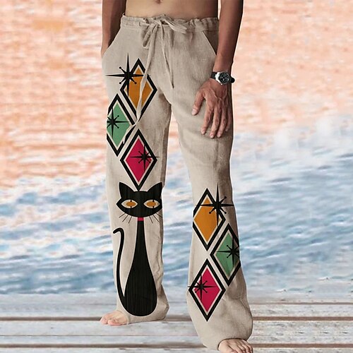 Men's Trousers Beach Pants Pocket Drawstring Elastic Waist Cat Graphic Prints Comfort Breathable Casual Daily Holiday Streetwear Designer Khaki / Elasticity
Men's Trousers Beach Pants Pocket Drawstring Elastic Waist Cat Graphic Prints Comfort Breathable Casual Daily Holiday Streetwear Designer Khaki / Elasticity