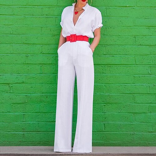 Women's Jumpsuit Button High Waist Solid Color Stand Collar Business Office Street Regular Fit Short Sleeve Blue White S M L Spring
Women's Jumpsuit Button High Waist Solid Color Stand Collar Business Office Street Regular Fit Short Sleeve Blue White S M L Spring