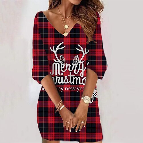 Women's Shift Dress Sweat Dress Short Mini Dress Red 3/4 Length Sleeve Plaid Letter Print Fall Winter V Neck Vacation Casual 2022 S M L XL XXL 3XL
Women's Shift Dress Sweat Dress Short Mini Dress Red 3/4 Length Sleeve Plaid Letter Print Fall Winter V Neck Vacation Casual 2022 S M L XL XXL 3XL