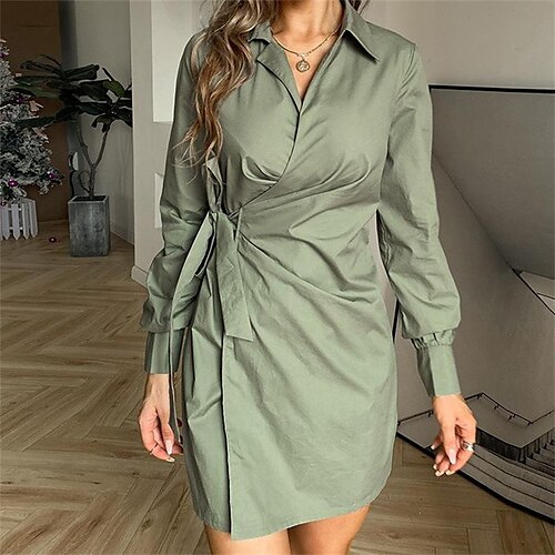 Women's Shirt Dress Black Army Green Long Sleeve Pure Color Lace up Winter Fall Autumn Shirt Collar Classic Winter Dress Fall Dress 2022 S M L
Women's Shirt Dress Black Army Green Long Sleeve Pure Color Lace up Winter Fall Autumn Shirt Collar Classic Winter Dress Fall Dress 2022 S M L