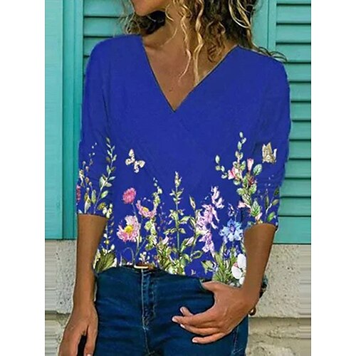 Women's T shirt Tee Blue Pink Yellow Floral Print Long Sleeve Holiday Weekend Basic V Neck Regular Floral Painting S / 3D Print
Women's T shirt Tee Blue Pink Yellow Floral Print Long Sleeve Holiday Weekend Basic V Neck Regular Floral Painting S / 3D Print