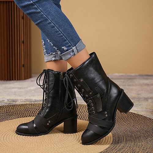 Women's Boots Daily Motorcycle Boots Booties Ankle Boots Winter Lace-up Chunky Heel Round Toe Classic Walking Shoes PU Leather Zipper Solid Colored Dark Brown Black Purple
Women's Boots Daily Motorcycle Boots Booties Ankle Boots Winter Lace-up Chunky Heel Round Toe Classic Walking Shoes PU Leather Zipper Solid Colored Dark Brown Black Purple