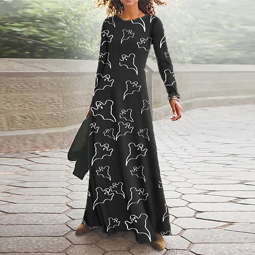 Women's Casual Dress Swing Dress Maxi long Dress Black Long Sleeve Ghost Pocket Print Fall Winter V Neck Vacation Casual Halloween 2022 S M L XL XXL 3XL
Women's Casual Dress Swing Dress Maxi long Dress Black Long Sleeve Ghost Pocket Print Fall Winter V Neck Vacation Casual Halloween 2022 S M L XL XXL 3XL
