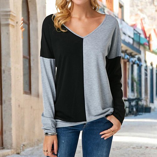 Women's T shirt Tee Color Block Casual Weekend T shirt Tee Long Sleeve V Neck Basic Gray S
Women's T shirt Tee Color Block Casual Weekend T shirt Tee Long Sleeve V Neck Basic Gray S