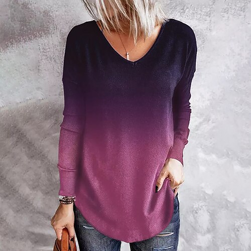 Women's T shirt Tee Purple Pink Yellow Color Gradient Print Long Sleeve Daily Weekend Basic V Neck Regular Painting S / 3D Print
Women's T shirt Tee Purple Pink Yellow Color Gradient Print Long Sleeve Daily Weekend Basic V Neck Regular Painting S / 3D Print