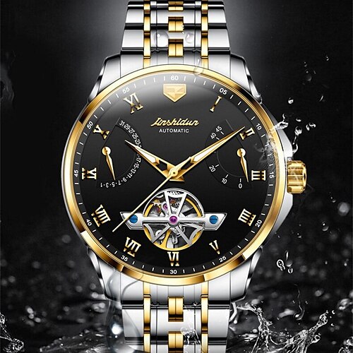 

Mechanical Watch for Men Analog Automatic self-winding Luminous Hole Stylish Casual Waterproof Calendar Noctilucent Alloy Stainless Steel Fashion Machine Luxurious