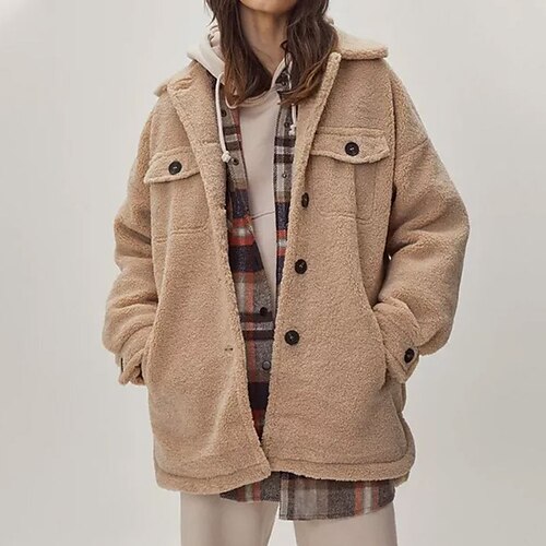 Women's Sherpa jacket Windproof Warm Outdoor Street Daily Vacation Pocket Single Breasted Lapel Street Style Plush Solid Color Regular Fit Outerwear Long Sleeve Winter Fall Black Dark Green Khaki S M
Women's Sherpa jacket Windproof Warm Outdoor Street Daily Vacation Pocket Single Breasted Lapel Street Style Plush Solid Color Regular Fit Outerwear Long Sleeve Winter Fall Black Dark Green Khaki S M