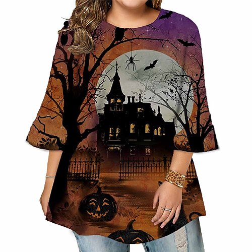 Women's Plus Size Tops Blouse Shirt Pumpkin Bat Print 3/4 Length Sleeve Crewneck Vintage Streetwear Festival Halloween Halloween Holiday Cotton Spandex Jersey Fall Winter Blue Purple
Women's Plus Size Tops Blouse Shirt Pumpkin Bat Print 3/4 Length Sleeve Crewneck Vintage Streetwear Festival Halloween Halloween Holiday Cotton Spandex Jersey Fall Winter Blue Purple
