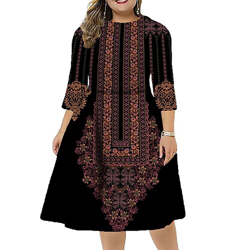 Women's Plus Size Work Dress Floral Round Neck 3/4 Length Sleeve Fall Winter Stylish Work Midi Dress Vacation Going out Dress
Women's Plus Size Work Dress Floral Round Neck 3/4 Length Sleeve Fall Winter Stylish Work Midi Dress Vacation Going out Dress