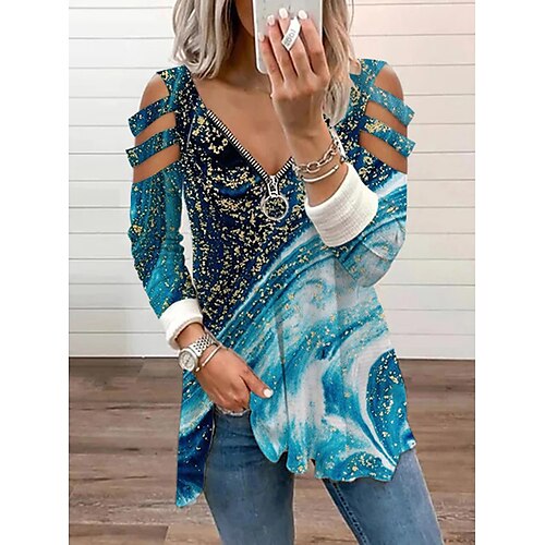 Women's T shirt Tee Blue Pink Graphic Cut Out Quarter Zip Long Sleeve Casual Weekend Basic V Neck Regular Abstract Painting S / 3D Print / Print
Women's T shirt Tee Blue Pink Graphic Cut Out Quarter Zip Long Sleeve Casual Weekend Basic V Neck Regular Abstract Painting S / 3D Print / Print
