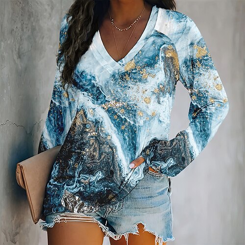 Women's T shirt Tee Blue Purple Yellow Sparkly Print Long Sleeve Casual Weekend Basic V Neck Regular Abstract Painting S / 3D Print
Women's T shirt Tee Blue Purple Yellow Sparkly Print Long Sleeve Casual Weekend Basic V Neck Regular Abstract Painting S / 3D Print