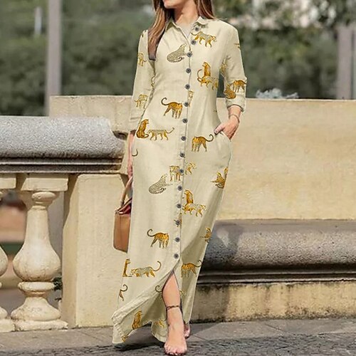 Women's Casual Dress Shirt Dress Maxi long Dress Light Yellow Black Light Green 3/4 Length Sleeve Animal Button Pocket Print Fall Winter Shirt Collar Casual Mature 2022 S M L XL XXL 3XL 4XL 5XL
Women's Casual Dress Shirt Dress Maxi long Dress Light Yellow Black Light Green 3/4 Length Sleeve Animal Button Pocket Print Fall Winter Shirt Collar Casual Mature 2022 S M L XL XXL 3XL 4XL 5XL