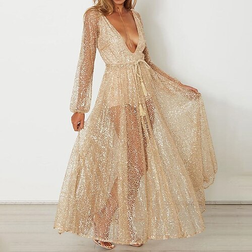 Women's Party Dress Sequin Dress Maxi long Dress Gold Long Sleeve Pure Color Sequins Fall Winter Deep V Party Elegant 2022 S M L XL
Women's Party Dress Sequin Dress Maxi long Dress Gold Long Sleeve Pure Color Sequins Fall Winter Deep V Party Elegant 2022 S M L XL
