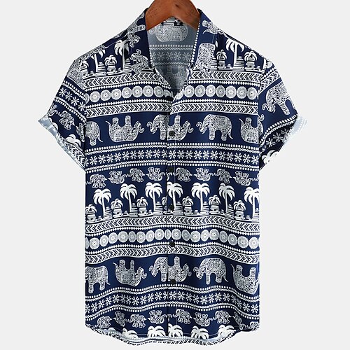 Men's Shirt Elephant Coconut Tree Turndown Navy Blue Short Sleeves 3D Print Outdoor Street Button-Down Print Tops Vintage Designer Ethnic Style Casual / Summer / Spring / Summer
Men's Shirt Elephant Coconut Tree Turndown Navy Blue Short Sleeves 3D Print Outdoor Street Button-Down Print Tops Vintage Designer Ethnic Style Casual / Summer / Spring / Summer