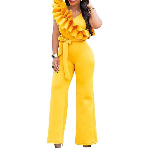 Women's Jumpsuit Ruffle High Waist Solid Color One Shoulder Elegant Party Going out Regular Fit Sleeveless Black Yellow Wine S M L Fall
Women's Jumpsuit Ruffle High Waist Solid Color One Shoulder Elegant Party Going out Regular Fit Sleeveless Black Yellow Wine S M L Fall