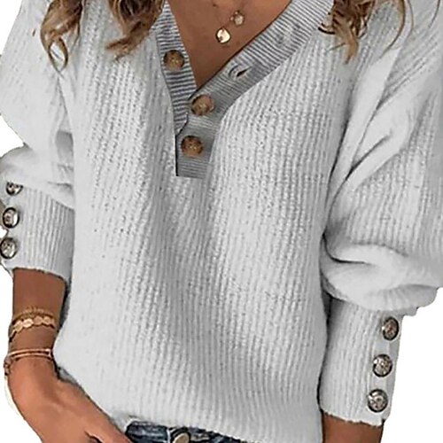 Women's Pullover Sweater Jumper Ribbed Knit Tunic Button Knitted Color Block Deep V Stylish Casual Outdoor Daily Fall Winter White S M L / Long Sleeve
Women's Pullover Sweater Jumper Ribbed Knit Tunic Button Knitted Color Block Deep V Stylish Casual Outdoor Daily Fall Winter White S M L / Long Sleeve