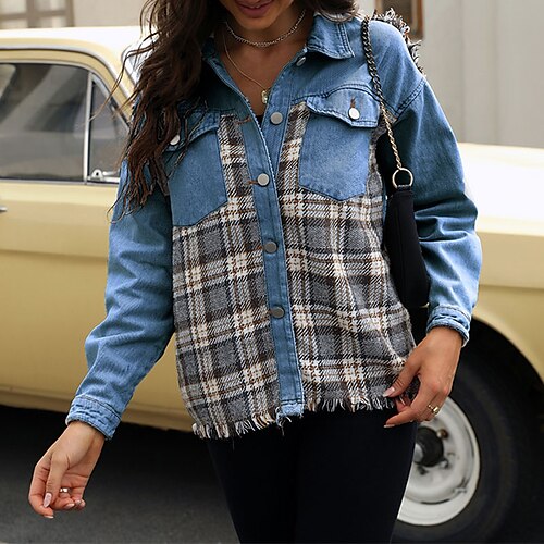 Women's Denim Jacket Windproof Warm Outdoor Street Daily Vacation Button Pocket Tassel Single Breasted Lapel Chic & Modern Modern Street Style Plaid Regular Fit Outerwear Long Sleeve Winter Fall Blue
Women's Denim Jacket Windproof Warm Outdoor Street Daily Vacation Button Pocket Tassel Single Breasted Lapel Chic & Modern Modern Street Style Plaid Regular Fit Outerwear Long Sleeve Winter Fall Blue