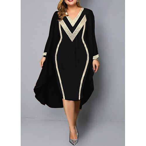 Women's Plus Size Party Dress Color Block V Neck Ruched Long Sleeve Winter Fall Elegant Prom Dress Midi Dress Formal Party Dress / Cocktail Dress / Layered
Women's Plus Size Party Dress Color Block V Neck Ruched Long Sleeve Winter Fall Elegant Prom Dress Midi Dress Formal Party Dress / Cocktail Dress / Layered
