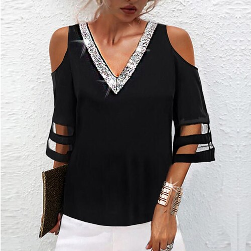 Women's Shirt Plain Casual Weekend Shirt 3/4 Length Sleeve Cut Out Rhinestone V Neck Streetwear Black S
Women's Shirt Plain Casual Weekend Shirt 3/4 Length Sleeve Cut Out Rhinestone V Neck Streetwear Black S