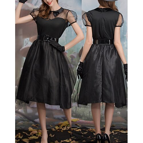 

A-Line Party Dresses Little Black Dress Dress Halloween Knee Length Short Sleeve Jewel Neck Polyester with Sash / Ribbon Splicing 2022