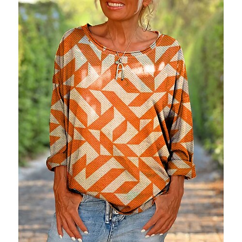 Women's T shirt Tee Orange Geometric Print Long Sleeve Casual Weekend Basic Round Neck Regular Geometric Painting S / 3D Print
Women's T shirt Tee Orange Geometric Print Long Sleeve Casual Weekend Basic Round Neck Regular Geometric Painting S / 3D Print