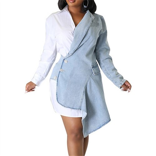 Women's Shirt Dress Light Blue Dark Blue Long Sleeve Color Block Patchwork Winter Fall Autumn Shirt Collar Modern Winter Dress Weekend Fall Dress 2022 S M L XL XXL
Women's Shirt Dress Light Blue Dark Blue Long Sleeve Color Block Patchwork Winter Fall Autumn Shirt Collar Modern Winter Dress Weekend Fall Dress 2022 S M L XL XXL