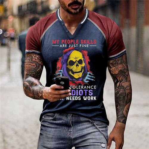 Men's Unisex T shirt Tee Color Block Skull Graphic Prints V Neck Blue 3D Print Outdoor Street Short Sleeve Patchwork Button-Down Clothing Apparel Sports Designer Casual Big and Tall / Summer / Summer
Men's Unisex T shirt Tee Color Block Skull Graphic Prints V Neck Blue 3D Print Outdoor Street Short Sleeve Patchwork Button-Down Clothing Apparel Sports Designer Casual Big and Tall / Summer / Summer