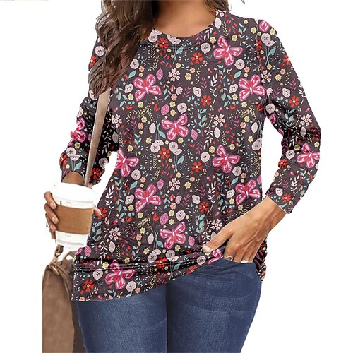 Women's Plus Size Tops T shirt Tee Floral Butterfly Print Long Sleeve Round Neck Casual Daily Vacation Polyester Fall Winter Green Pink
Women's Plus Size Tops T shirt Tee Floral Butterfly Print Long Sleeve Round Neck Casual Daily Vacation Polyester Fall Winter Green Pink