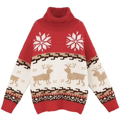 

Women's Ugly Christmas Sweater Pullover Sweater Jumper Ribbed Knit Knitted Elk Turtleneck Stylish Casual Outdoor Christmas Winter Fall Blue Red One-Size / Cotton / Long Sleeve / Weekend / Cotton