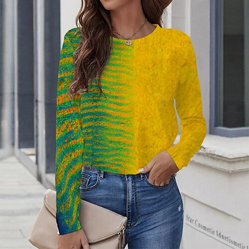 Women's T shirt Tee Yellow Graphic Geometric Print Long Sleeve Casual Daily Vintage Round Neck Regular Geometric Painting S / 3D Print
Women's T shirt Tee Yellow Graphic Geometric Print Long Sleeve Casual Daily Vintage Round Neck Regular Geometric Painting S / 3D Print